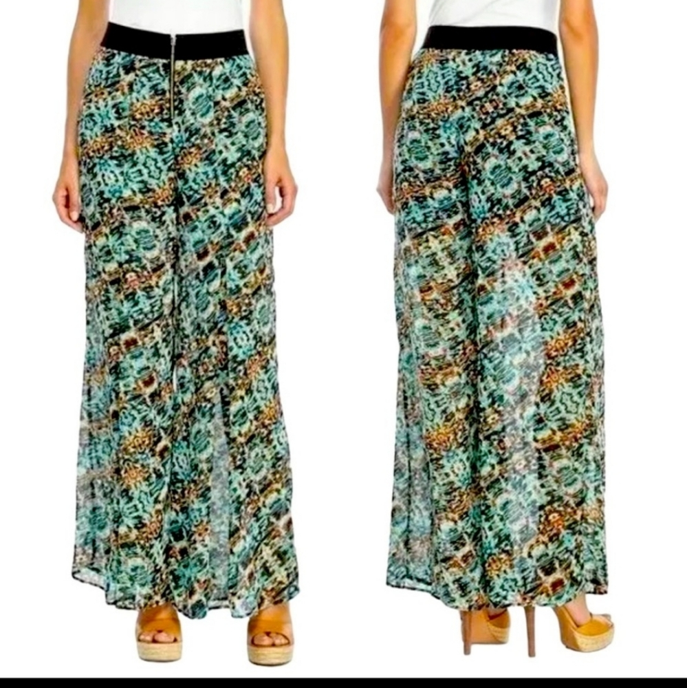Carmen Marc Valvo Wide Leg Pallazzo Pants Multicolor Print Size S